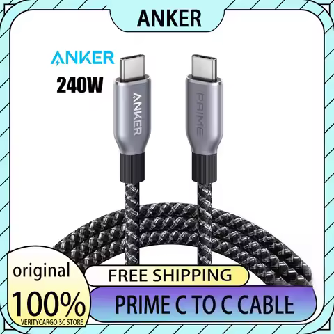Anker Prime 240W 3ft USB C to USB C Cable Fast Charging Upcycled Braided Nylon with 100-Year Bend Du