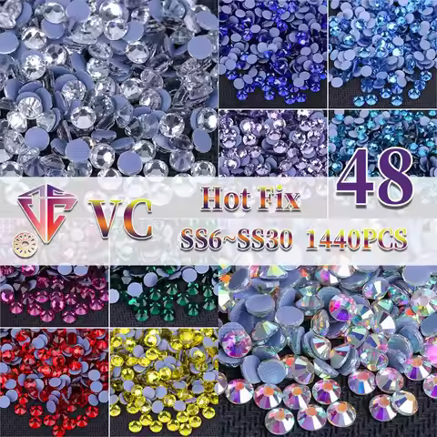 VC Multi-color SS6-SS30 Glass Crystal Hot Fix Rhinestones Flatback Iron On Stones For DIY Nail Art F