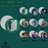 PIN ATTACK ON TITAN EREN LEVI MIKASA GIFT BROS BADGE ROUND ANIME CUTE CUSTOM PRINT SEMAUMUG