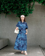 Royal Blue Garden Dress แขนสั้น ผ้าซาตินกัน UV