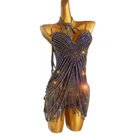 Latin Dance Competition Women's High-end Custom Full Diamond Sling Super Flash Samba Performance Cos