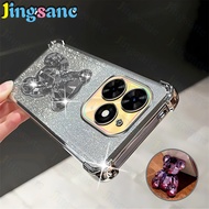 Jingsanc For itel A70 Phone Case Clear Four Corner Anti-fall Flah Glitter Paper Bear Stand Holder TP