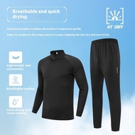 2025 Men's Quick Dry Breathable Running Gym Training Set 2-Piece Long Sleeve Top Pants Comfortable M