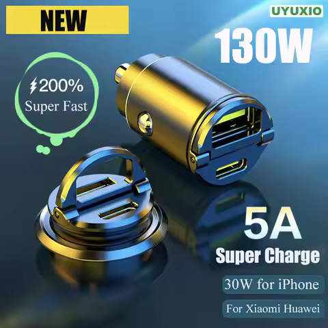 Mini USB C Car Charger 130W Super Fast Charing Metal Adapter PD Type C in Car for Samsung Huawei And