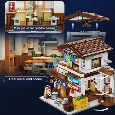 Cada LED City Japanese Style Canteen House Architecture Building Blocks Late Night Canteen Figures B