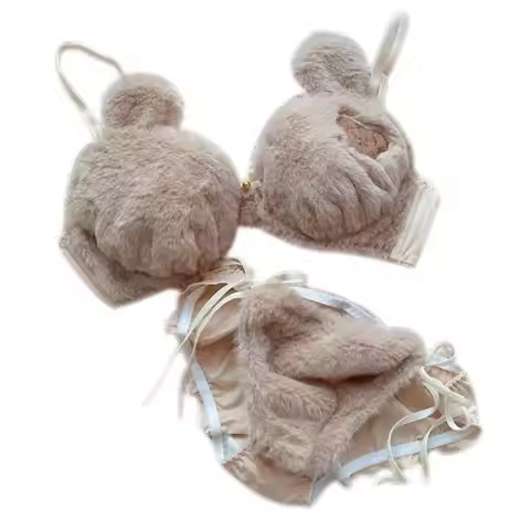 Cute Women Lingerie Set No Steel Ring Soft Winter Bra & Brief Sets Cartoon Bear Women Lingerie Winte