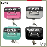 SUHE Cash Box, with Coin Slot Lockable Money Box, Security Sturdy Handles Metal Coin Saving Box