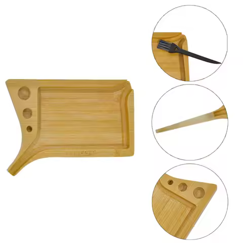 Bamboo Wood Rolling Tray With Pre Rolled Cone Holder Handmade Weed Herb Tobacco Grinding Multifuncti