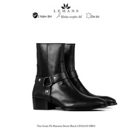 Giày da bò Harness Boots LeMans gót cao 6cm vân phíp gỗ khóa kéo YKK logo gầm độc quyền bảo hành 24
