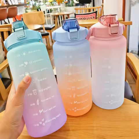 2l/900ml Water Bottle Liter Stay Hydrated Motivated Leakproof Plastic Sport Bottle Reminder Times Sp