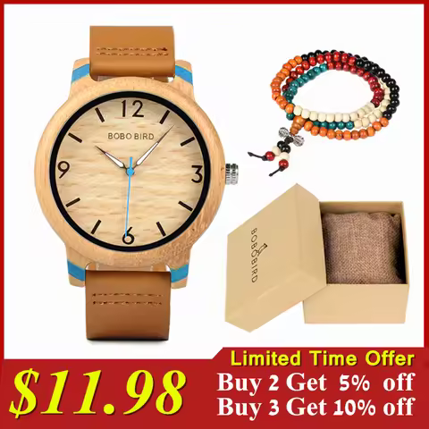 BOBO BIRD Mens Watches Bamboo Japanese Quartz Wristwatch Free Gift Bracelet Surpport OEM Customized 