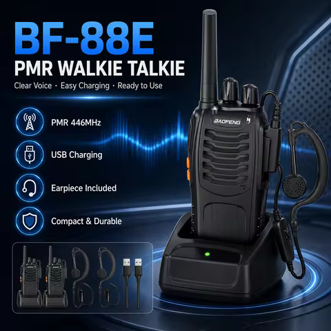 BF-88E PMR446 Walkie Talkie Set, 2 Pack USB Rechargeable Two Way Radio with Earpiece for Hotel Wareh