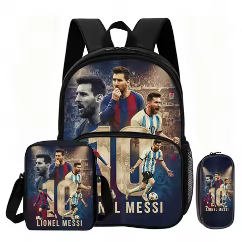 Football Star 3Pcs set with Front Pocket Backpack M-Messi School Bags Shoulder Bags Football Sport P