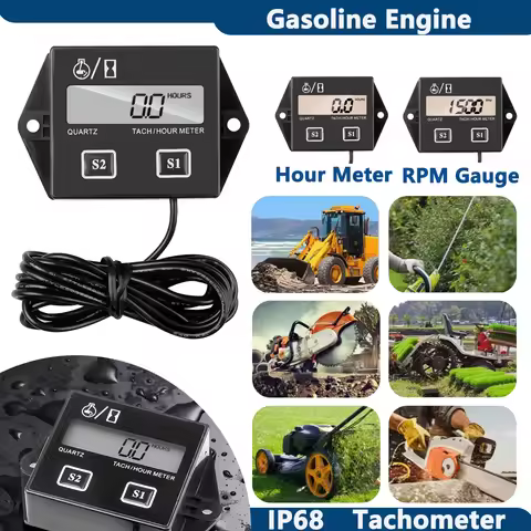 Waterproof Gasoline Engine RPM Speed Gauge Motorcycle Tachometer Working Hours Meter 2/4 Stroke Tach