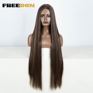 FREEDOM Synthetic Lace Front Wigs For Black Women 38 Inch Deep Part Long Straight Ombre Brown Red Ginger Cosplay Lace Wigs