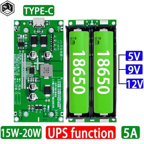 Type-C 15W 3A 18650 Lithium Battery Charger Module DC-DC Step Up Booster Fast Charge UPS Power Suppl
