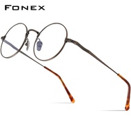 FONEX กรอบแว่นตาไทเทเนียมบริสุทธิ์ผู้ชาย2023ใหม่ย้อนยุคสำหรับผู้หญิงแว่นตากันแดดทรงกลมแว่นตาแว่นสายตาสั้นวินเทจ N-045