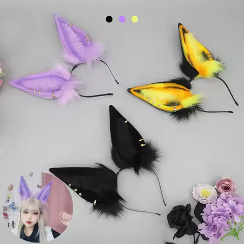 Purple Cute Plush Beast Ears Cosplay Exhibition Prop Destruction God Beast Ears Hair Hoops Party Cos