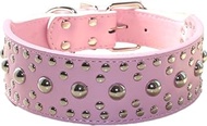 Studded Dog Collar, Leather Dog Collar for Medium Large Dogs Pitbull Doberman (M:17-20 inch, Pink)