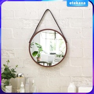 [Etekaxa] Hanging Mirror Wall Mount Ornament Circle Mirror Wood Framed Art Handicraft for