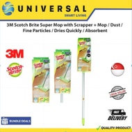 [SG SHOP SELLER] 3M Scotch Brite Super Mop with Scrapper + Mop - Dust/Fine Particles/Dries Quickly/Absorbent