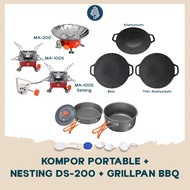 Bundling Kompor Gas Mini Portable + Panci Set dan Grill Pan BBQ