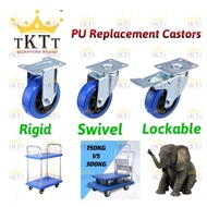 TKTT PU Castor Replacement Rigid Swivel Lock Cart Wheel Hand Truck Trolley Silent Wheel Gantian Roda Troli Serbaguna