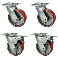 MERAH 6" Red PU Trolley Caster Wheel/Trolley Wheel Heavy Duty Set (Live)