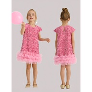 Glamorous Princess Girls Sequined Dress Mesh Vest Dress for Children's Party