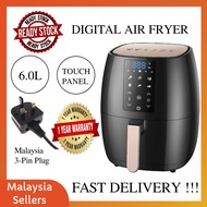 [PROMO SALES] Digital Touch Panel Air Fryer 1500W 6.0L Large Capacity Air Fryer Oil Free Air Fryer Quality &amp; Cheap Air Fryer Come with Malaysia 3 Pin Plug Multi Function Air Fryer Fry Cook Grill Bake Air Fryer Pay Less Get Better Air Fryer Big Capacity