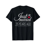 Just Married 25 Years Ago-25th Wedding Anniversary T-shirt-Cotton t-shirt-Sustainable Fashion Choice