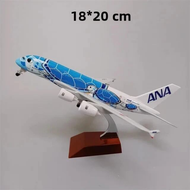 {Grade two} 20Cm ANA Airlines Airbus A380 Diecast Mô Hình Máy Bay Xanh Hoạt Hình Rùa Biển Kim Loại H