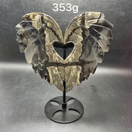 Natural agate, volcanic agate, carved angel wings and brackets, home decoration ornaments, green flu