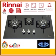 [READY STOCK]RINNAI RB-713N-G 3 Burner Gas Hob Cooker Hob (Glass) Built in Gas Stove RB713NG Glass Built in Hob
