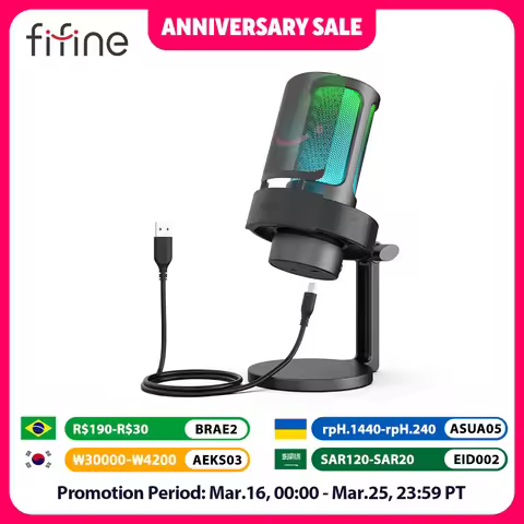 FIFINE USB Microphone for Recording and Streaming on PC and Mac,Headphone Output and Touch-Mute Butt