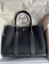 Hermes Garden Party 30 帆布拼皮 Canvas Noir Stamp B