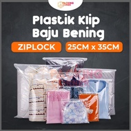 Plastik Baju Klip Bening Kantong Zipper Ziplock Travel Bag Pouch 25x35