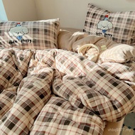 Anti-Static Milk Lazy Flannel Warm Checkered Sheet Fleece Embroidery Four-Piece Set Towel Cartoon 1.