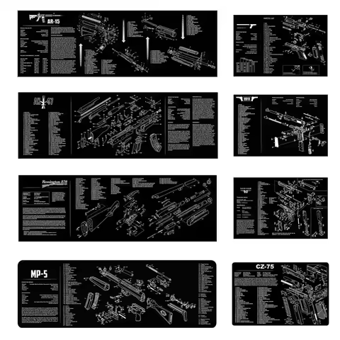 Cleaning Rubber Mat Mouse Pad Parts Diagram For AR15 AK47 Remington 870 K98K MP5 G17 CZ-75 1911 Bere