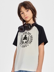 兒童裝|Logo/小熊印花純棉圓領短袖T恤-黑白撞色