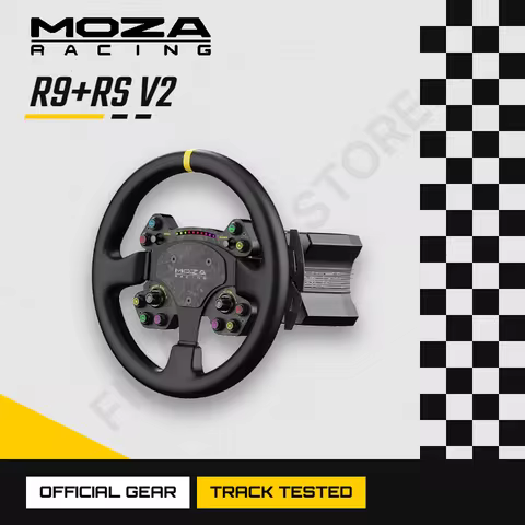 MOZA Racing R9 V3 and RS V2 Steering Wheel Bundle with 13-Inch Forged Carbon Rim, Magnetic Dual-Clut