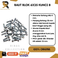 MESIN Flange Bolt 6 x 25 Engine Block Bolt/ 6 x 25 Block Bolt/