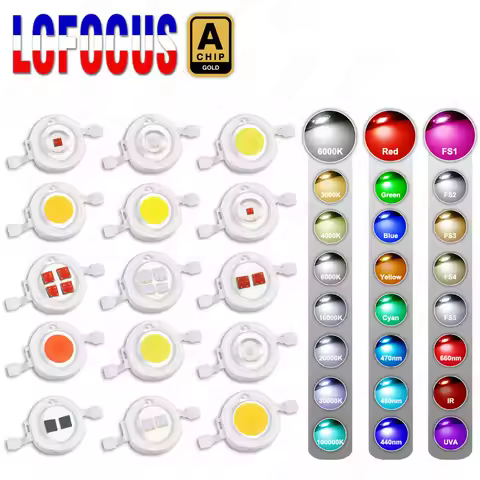 High Quality LED COB Chip 1W 3W 5W Warm Natural Cool White Red Green Blue Full Spectrum 440nm 660nm 