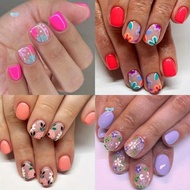 Christmas 96pcs Flower Press On Nails Short Square Fake