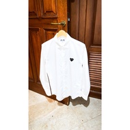 KEMEJA Play CDG White Shirt Black Logo Long Sleeve White