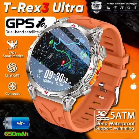 2026 New Military T-Rex 3 GPS Smart Watch Dual-Band GPS Compass Altimeter Barometer 5ATM Waterproof 