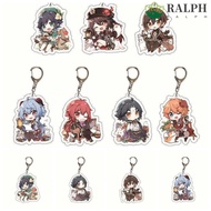 RALPH Original God Key Chain, Cute Cartoon Anime Game Keyring, Keychain Accessories HuTao Tartaglia Clock Departure Cartoon Acrylic Pendant Keychain Men