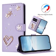 Phone Case For Oppo F17 / F17 Pro / F19 Pro / F21 Pro 5G/ F27 Pro / F27 Pro Plus Bling Flower Wallet