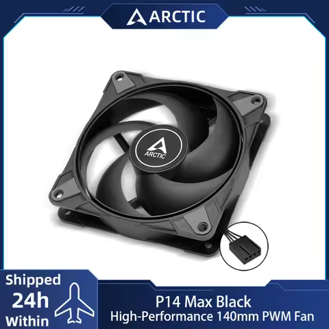 ARCTIC P14 Max Black High-Performance 140mm Case Fan, PWM Controlled 400–2800 RPM, Optimised for Sta