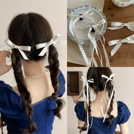 White Spot Ribbon Bow Tassel Hair Clip Bow Hair Accessory for Women
